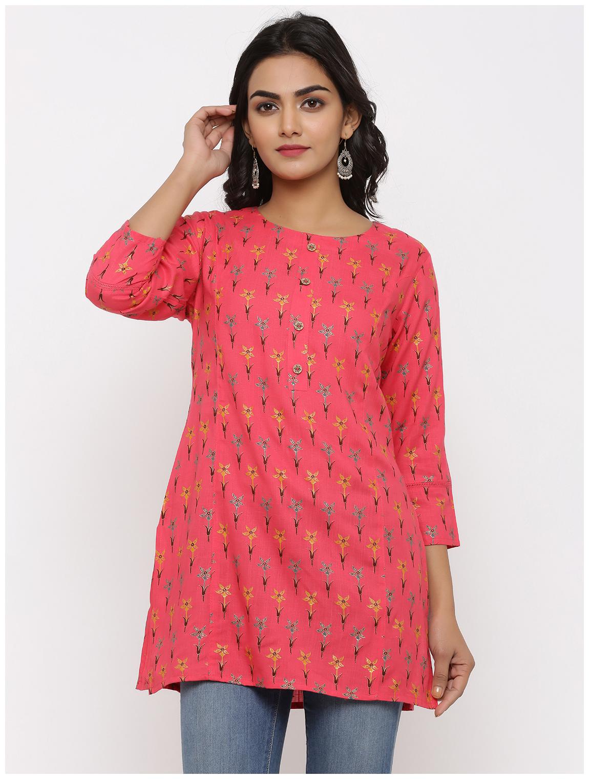 

KIPEK Women Pink Printed Straight Kurti