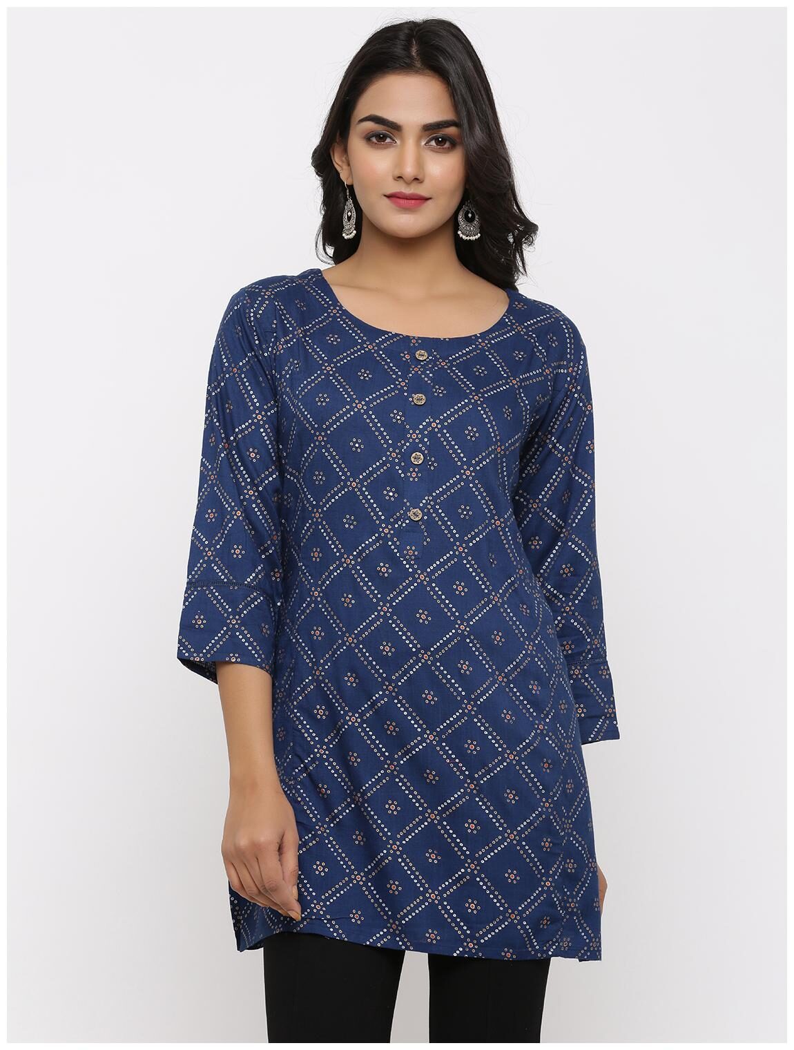 

KIPEK Women Navy Blue Printed Straight Kurti