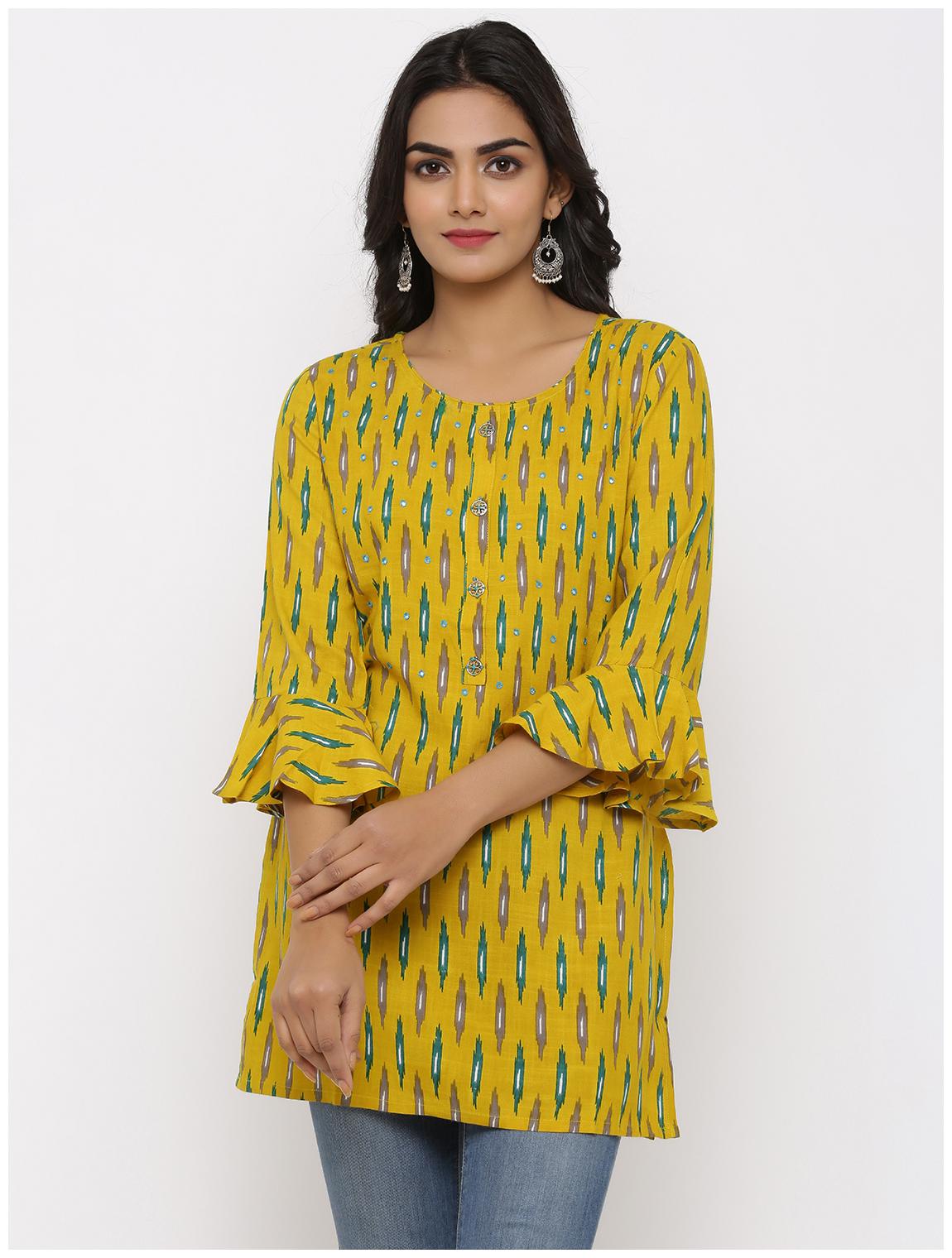 

KIPEK Women Mustard Printed Straight Kurti