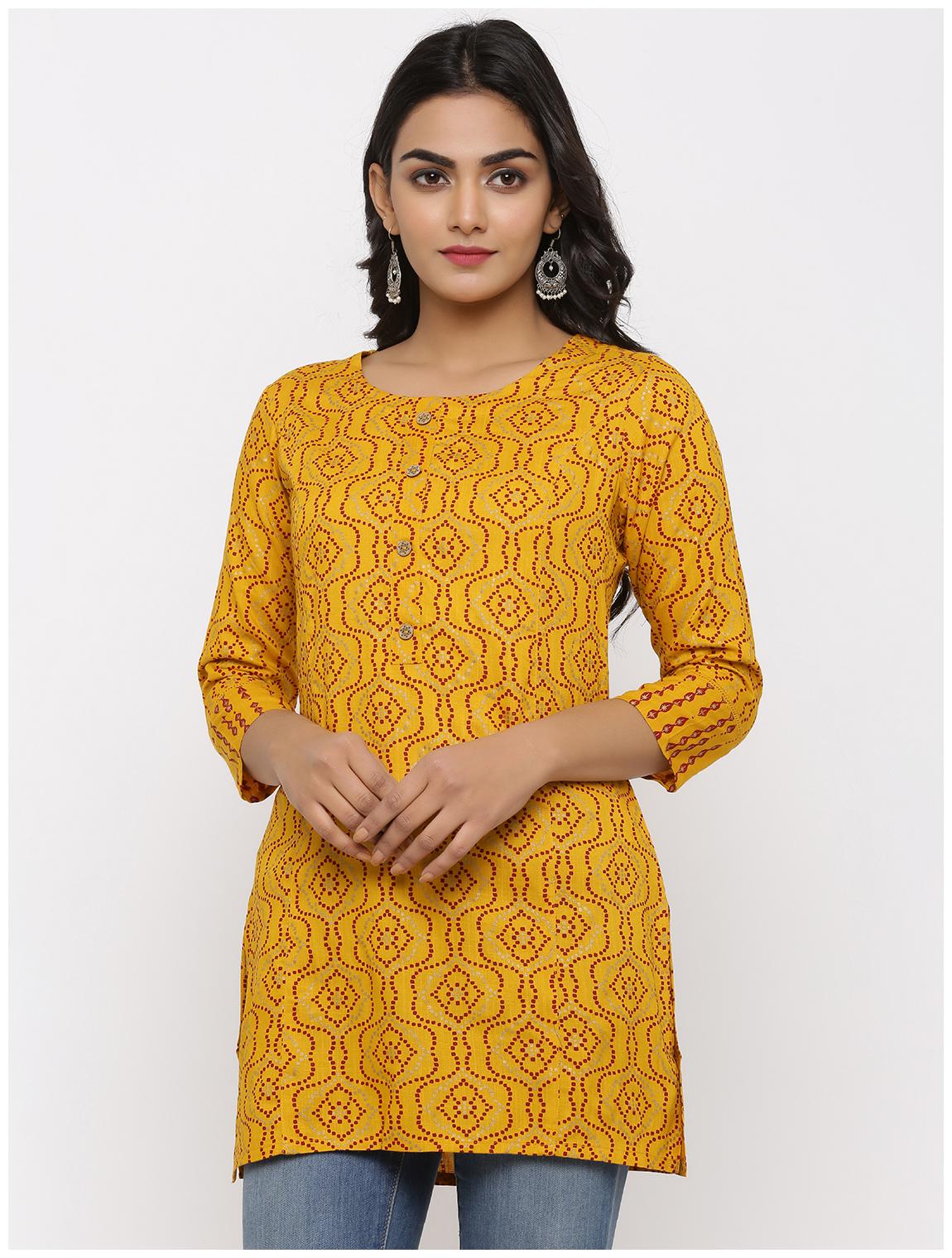 

KIPEK Women Mustard Printed Straight Kurti