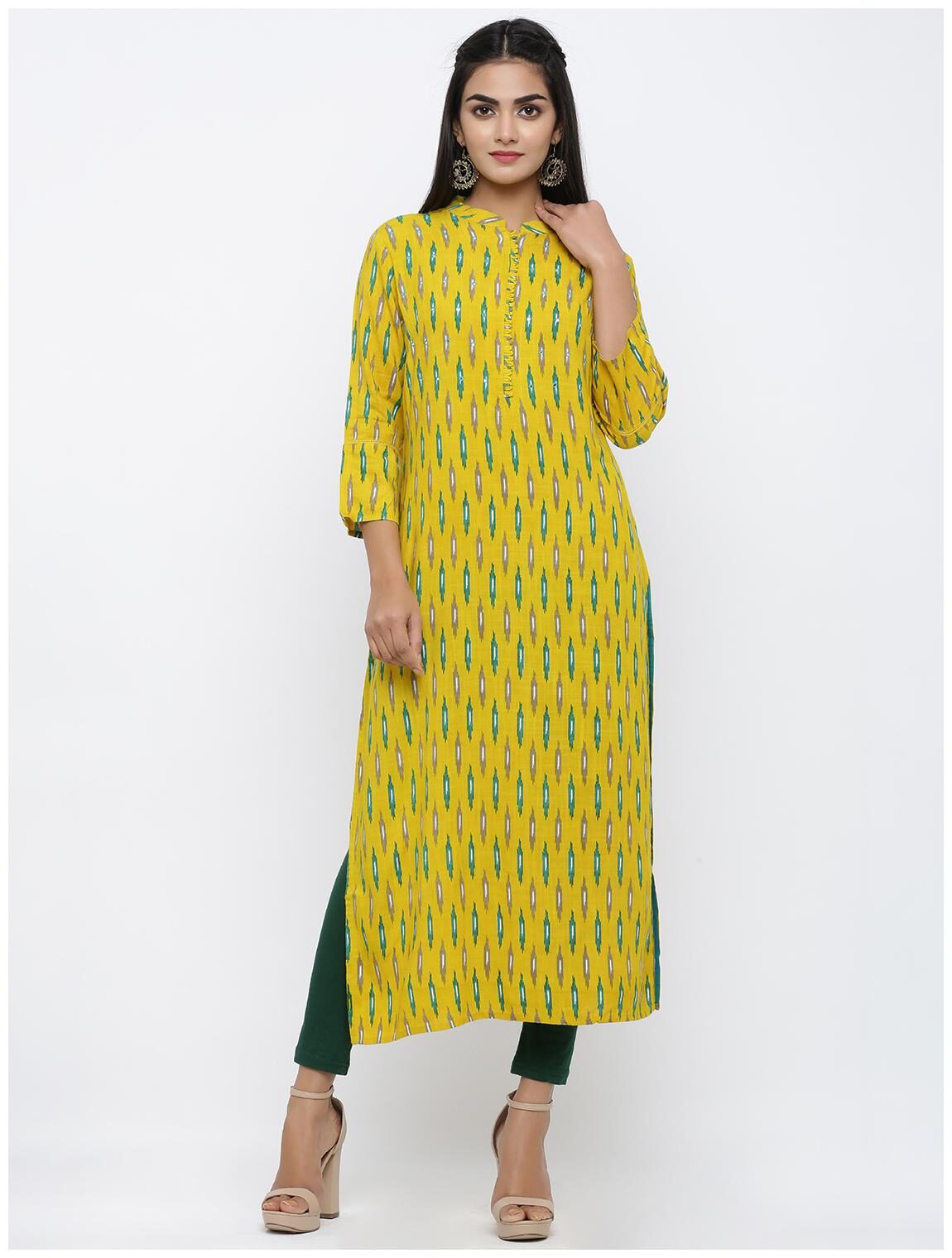 

KIPEK Women Mustard Printed Straight Kurta