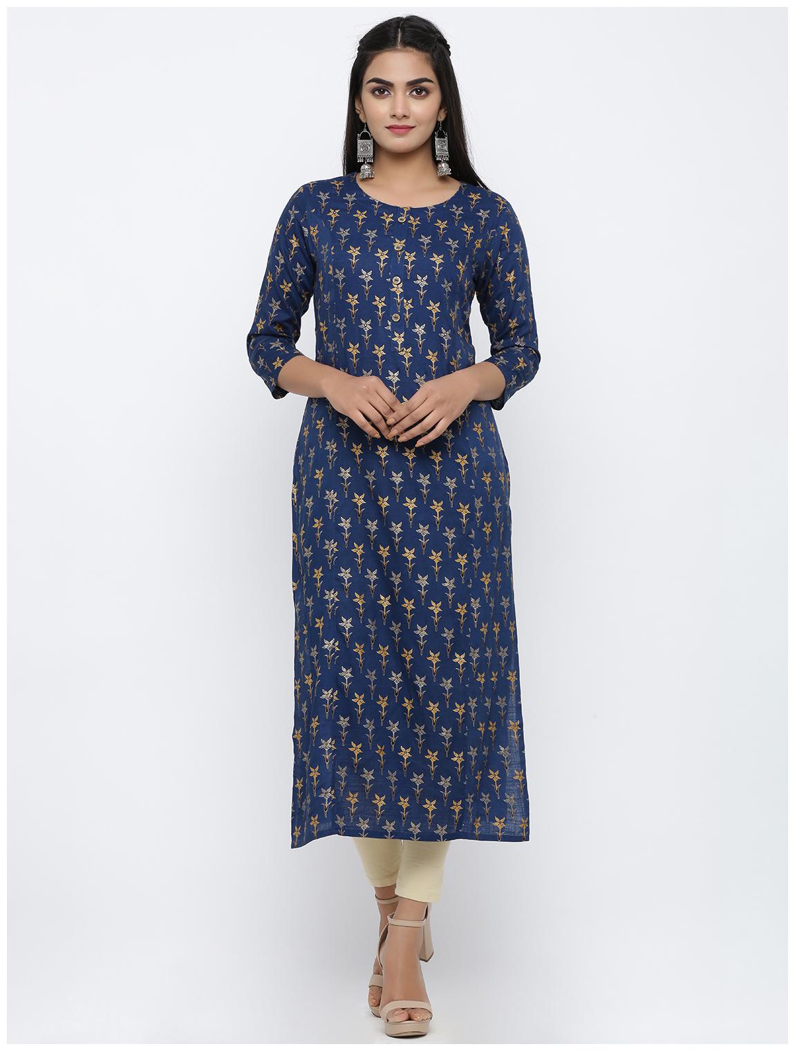 

KIPEK Women Blue Floral Straight Kurta