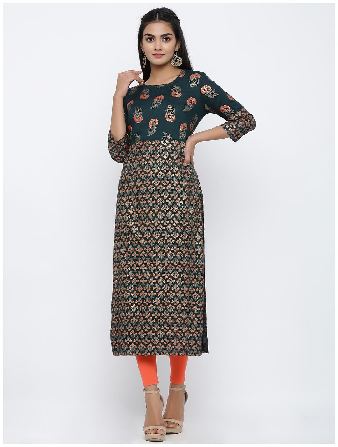 

KIPEK Women Green Printed Straight Kurta