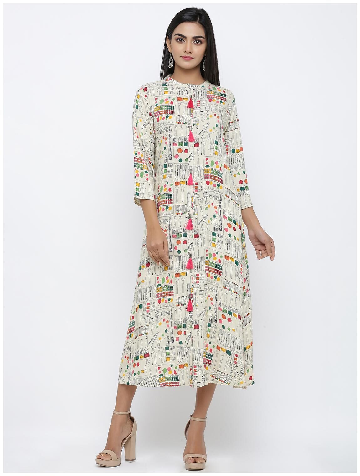 

Kipek Women Rayon A-line Kurta -Off White