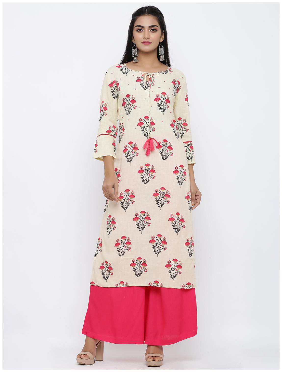 

KIPEK Women Cream Floral Straight Kurta With Palazzo