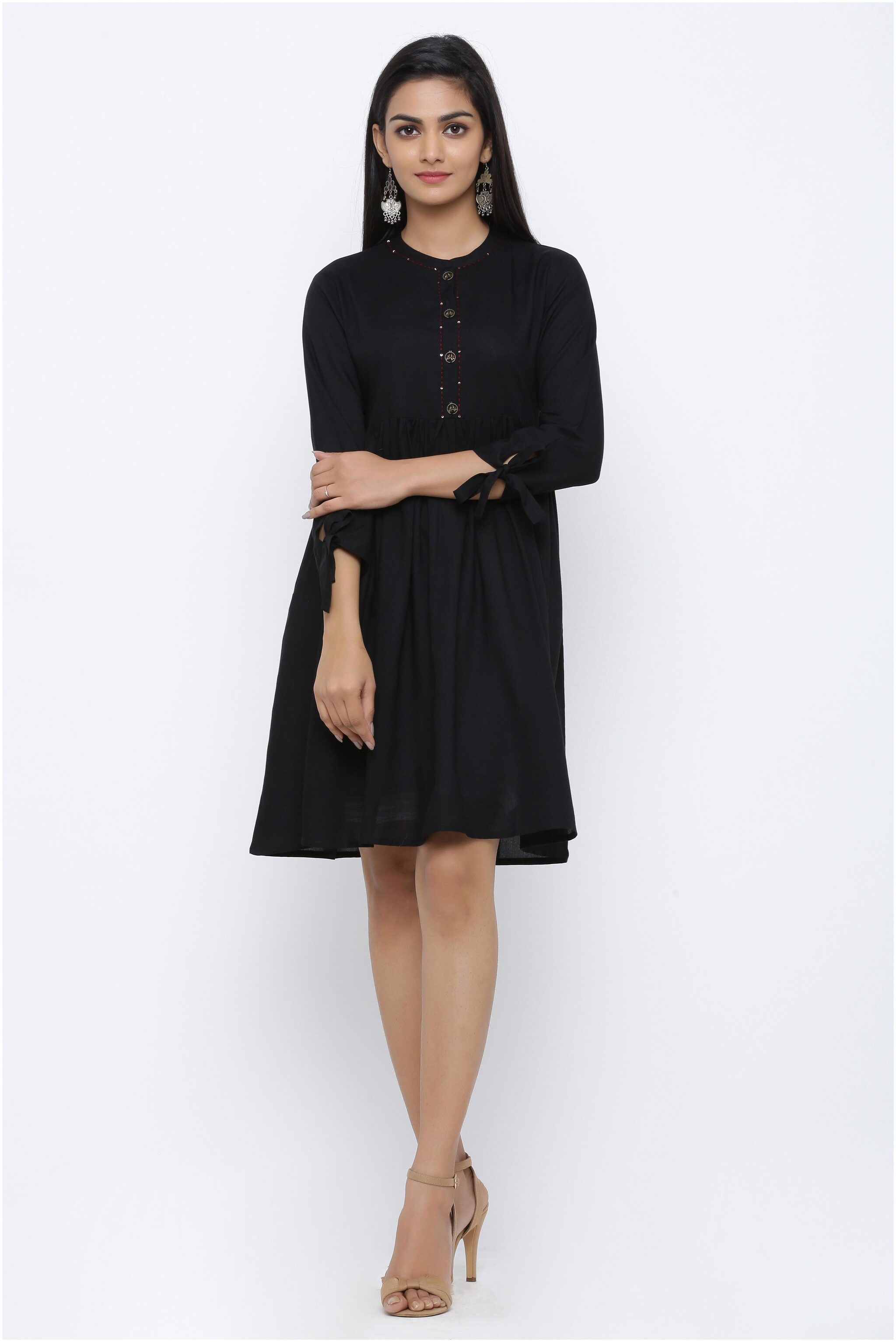 

KIPEK Women Viscose Rayon Solid Black A Line Dress