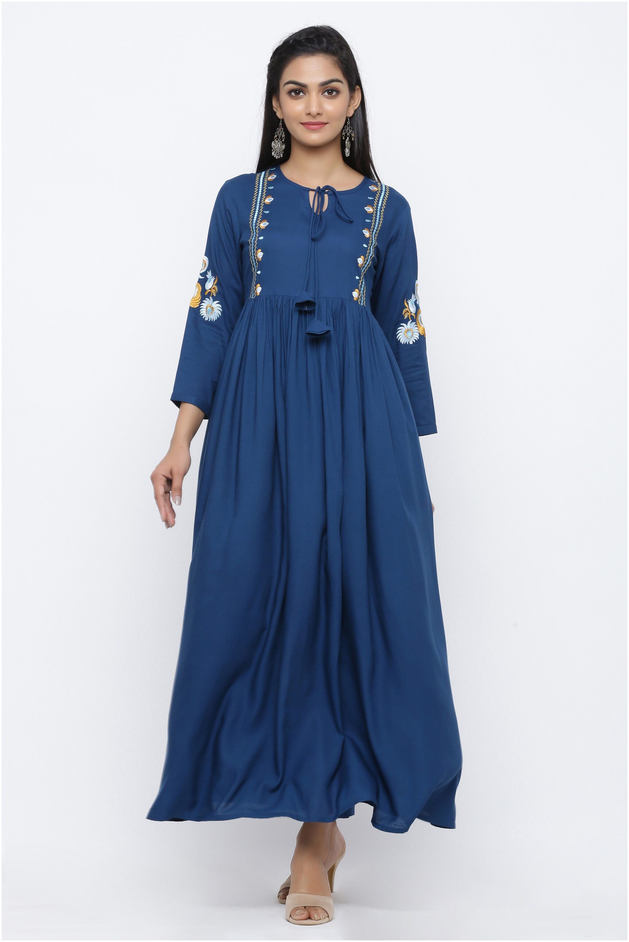

KIPEK Blue Embroidered Maxi dress