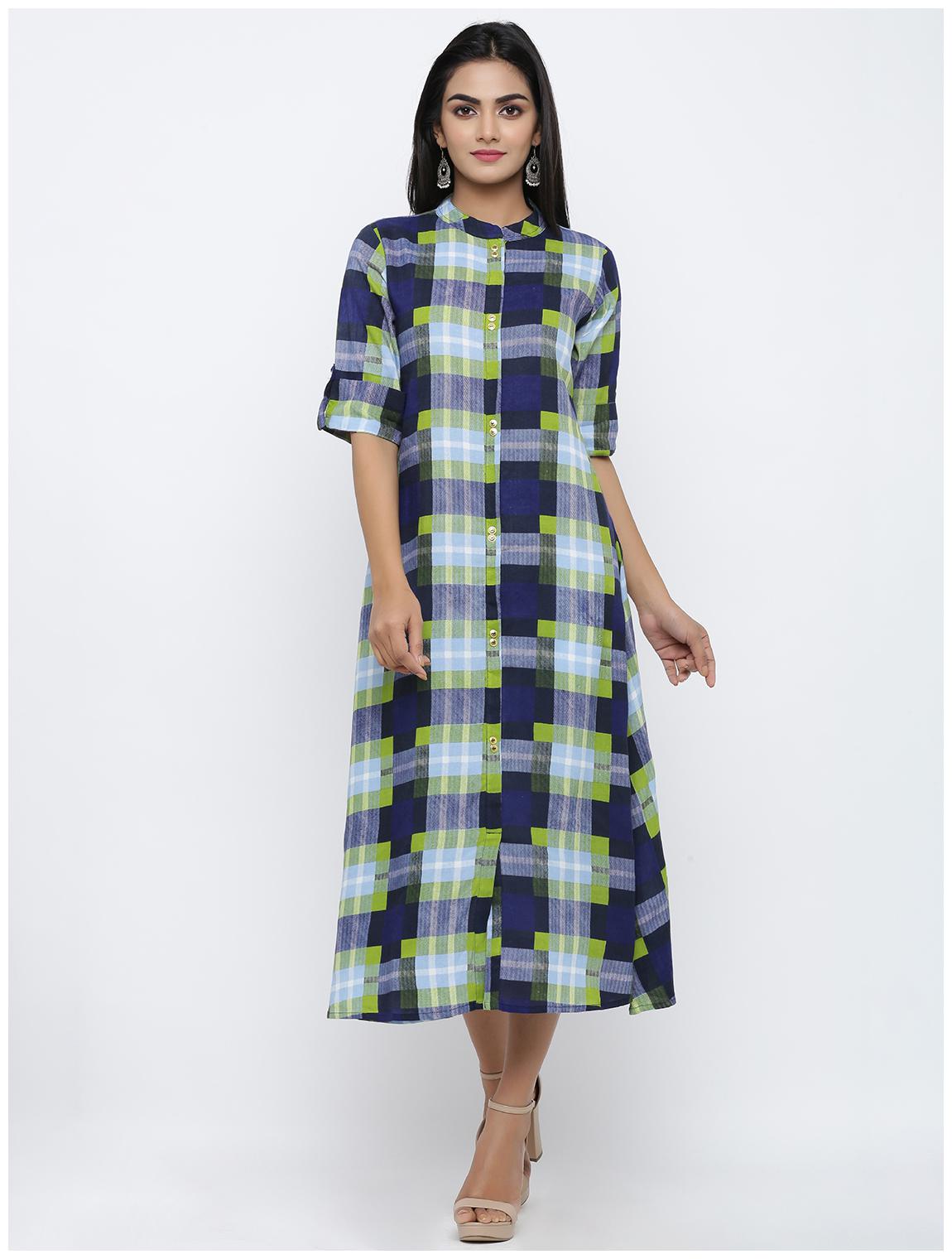 

Kipek Womens Rayon Checkered A-Line Kurti Dress Color Multi