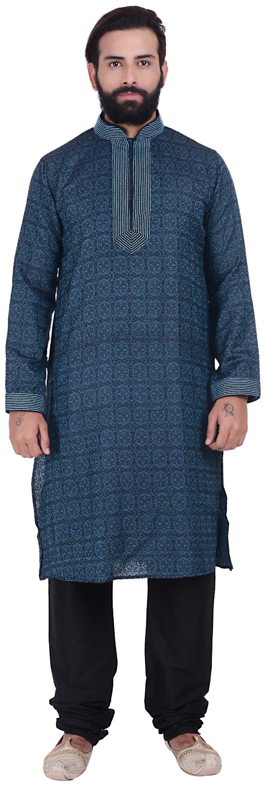

Kisah Benarasi Jaquard Cotton Silk Blue Black Men s Kurta
