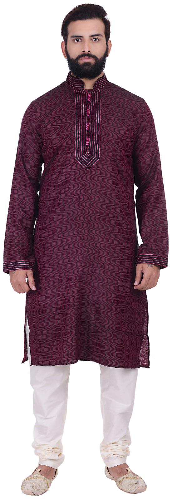 

Kisah Benarasi Jaquard Cotton Silk Black Magenta Men s Kurta Churidar Set