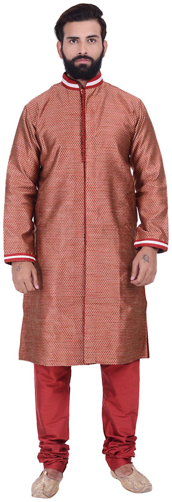 

Kisah Benarasi Jaquard Cotton Silk Red Men s Kurta