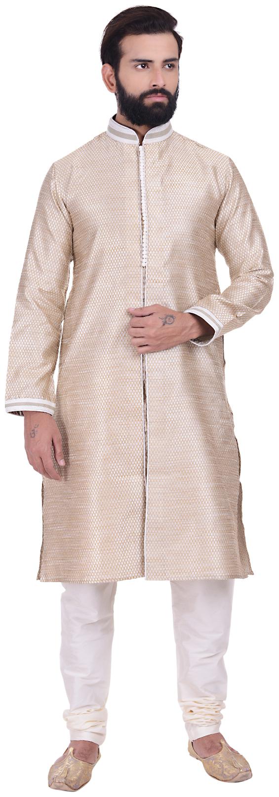 

Kisah Benarasi Jaquard Cotton Silk Silver Brown Men s Kurta