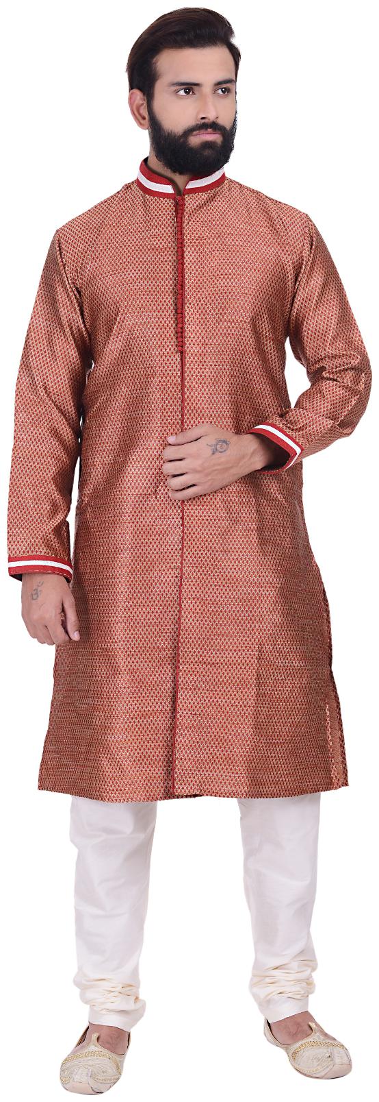 

Kisah Benarasi Jaquard Cotton Silk Red Men s Kurta