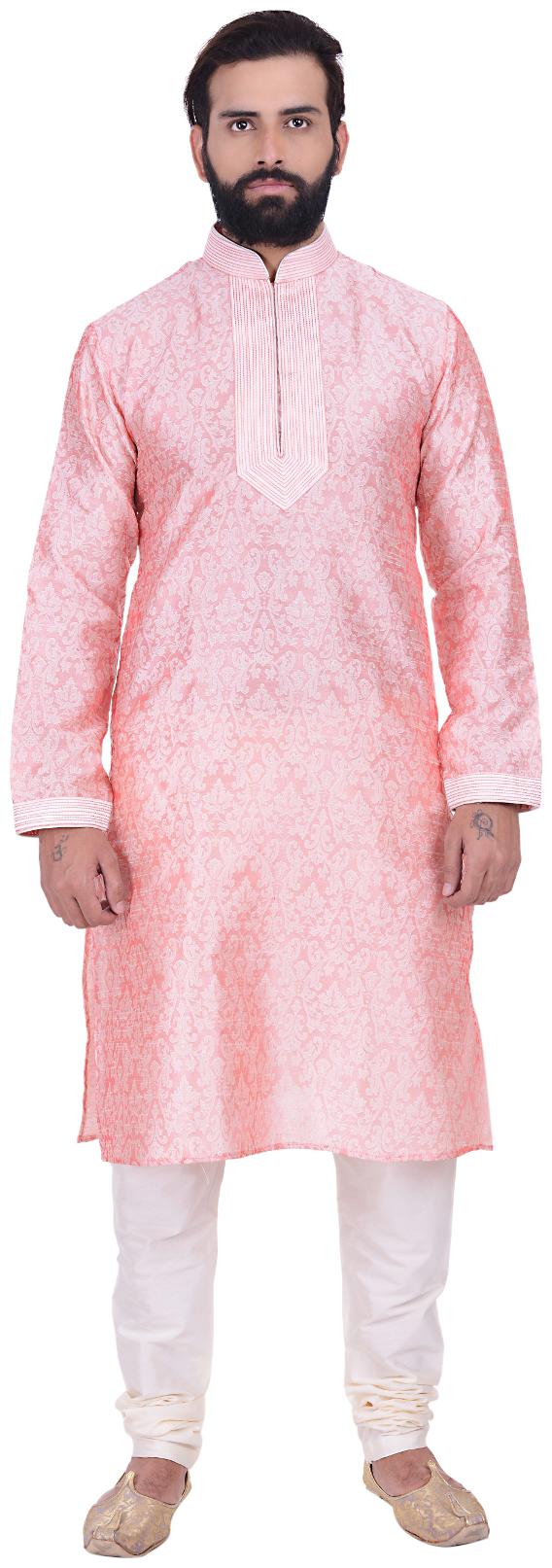 

Kisah Benarasi Jaquard Cotton Silk Pink Men s Kurta Churidar Set