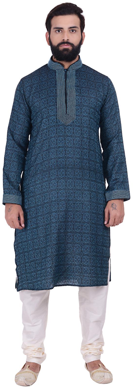 

Kisah Benarasi Jaquard Cotton Silk Blue Black Men s Kurta