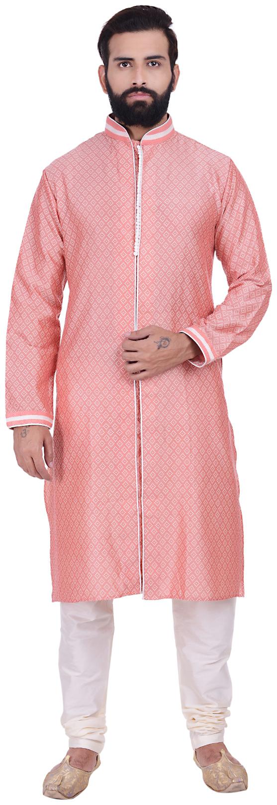 

Kisah Benarasi Jaquard Cotton Silk Pink Men s Kurta Churidar Set