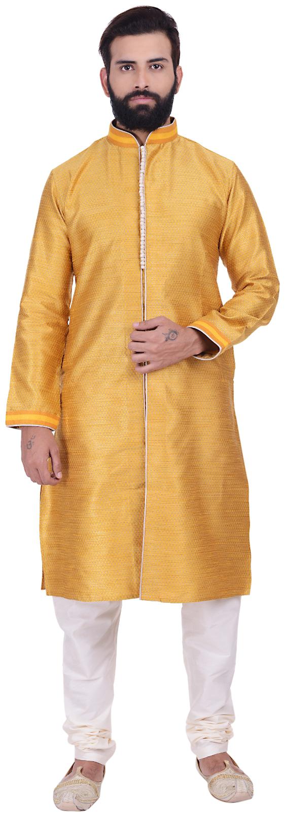 

Kisah Benarasi Jaquard Cotton Silk Yellow Men s Kurta