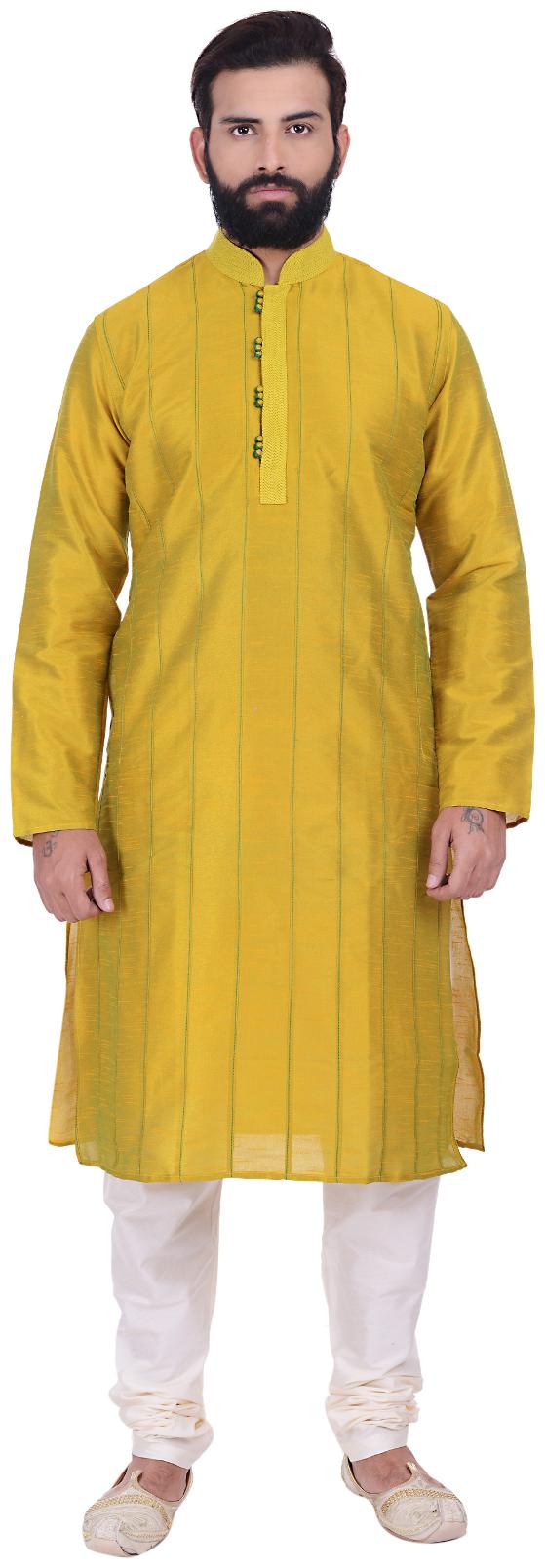 

Kisah Dupion Silk Yellow Green Men s Kurta