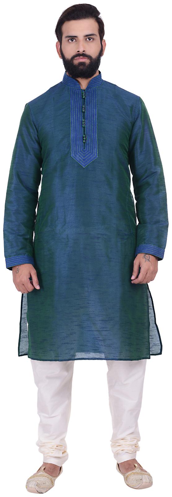 

Kisah Dupion Silk Blue Green Men s Kurta