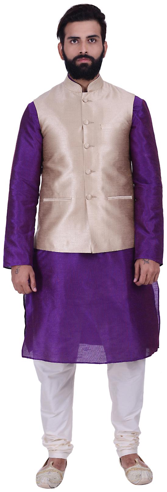 

Kisah Men s Benarasi Cotton Silk Self Design Waistcoat with Kurta and Churidar Set
