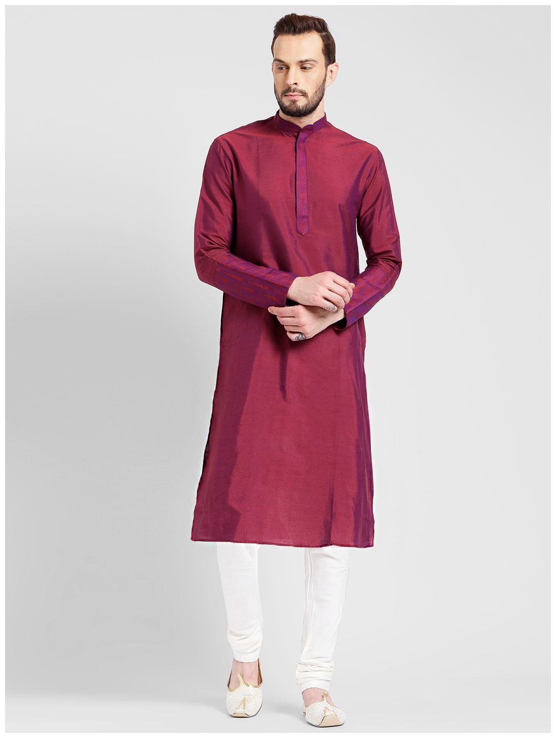 

Kisah Men s Magenta Benarasi Cotton Silk Self Design Kurta
