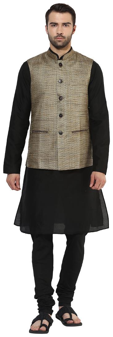 

Kisah Men s Benarasi Cotton Silk Self Design Waistcoat with Kurta and Churidar Set