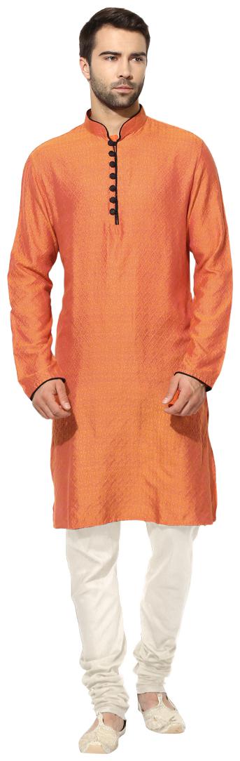 

Kisah men s orange benarasi jaquard cotton silk self design kurta churidar set
