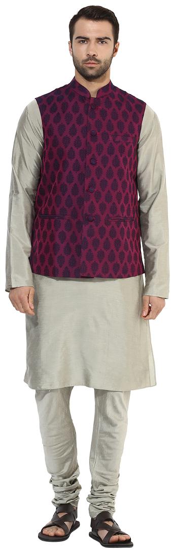 

Kisah Men s Benarasi Cotton Silk Self Design Waistcoat with Kurta and Churidar Set