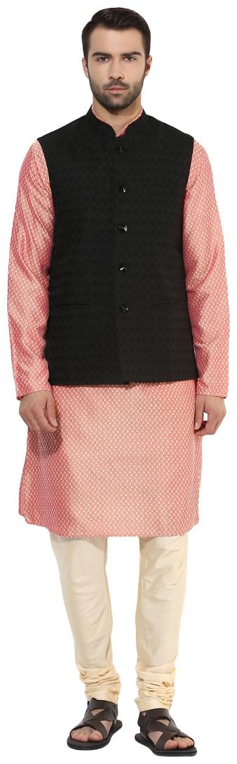 

Kisah Men s Benarasi Cotton Silk Self Design Waistcoat with Kurta and Churidar Set