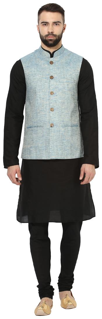 

Kisah Men s Benarasi Cotton Silk Self Design Waistcoat with Kurta and Churidar Set