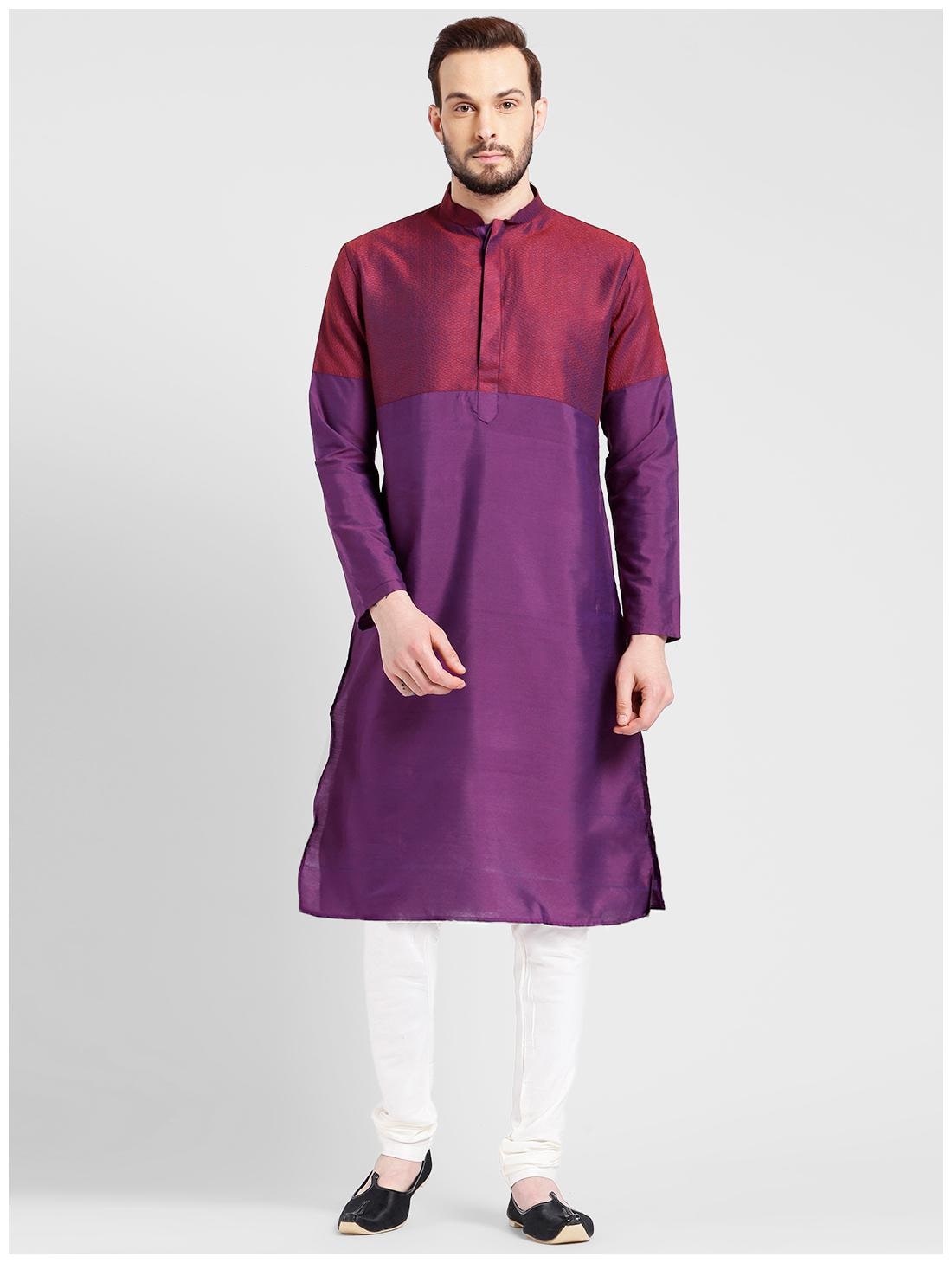 

Kisah Men s Purple Benarasi Cotton Silk Self Design Kurta