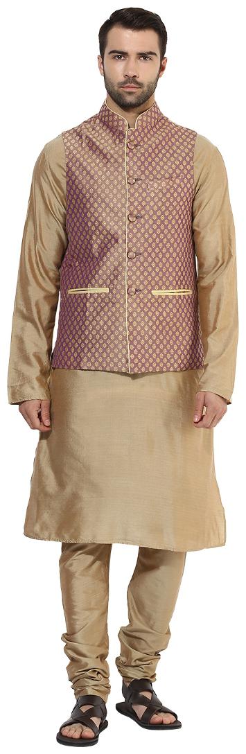 

Kisah Men s Benarasi Cotton Silk Self Design Waistcoat with Kurta and Churidar Set