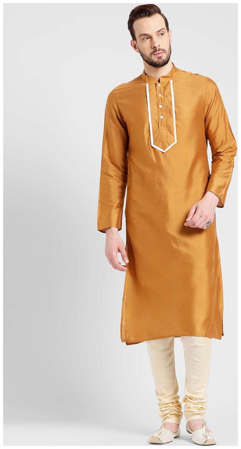 

Kisah Men s Rust Benarasi Cotton Silk Yoke Design Kurta Churidar Set