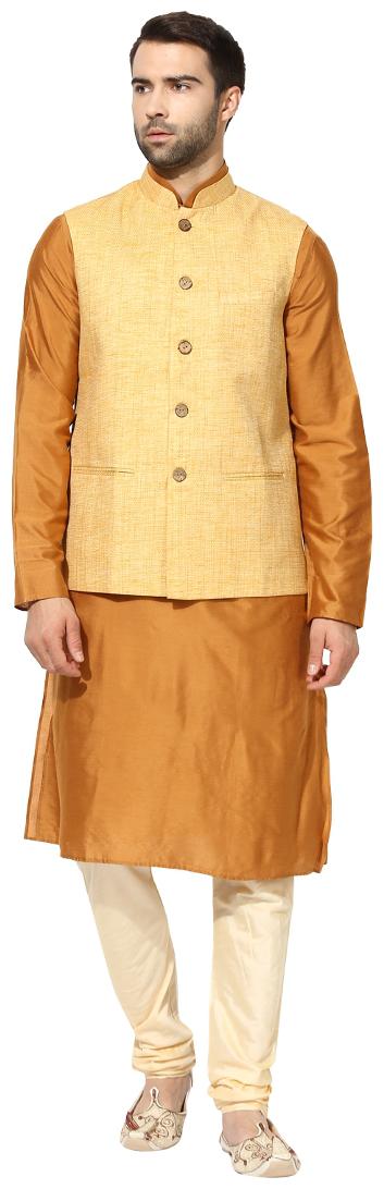 

Kisah Men s Benarasi Cotton Silk Self Design Waistcoat with Kurta and Churidar Set