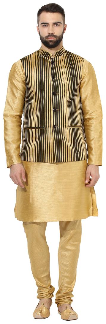 

Kisah Men s Dupion Silk Woven Waistcoat with Kurta and Churidar Set