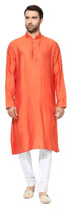 

Kisah Men s Coral Benarasi Cotton Silk Solid Coloured Kurta Churidar Set