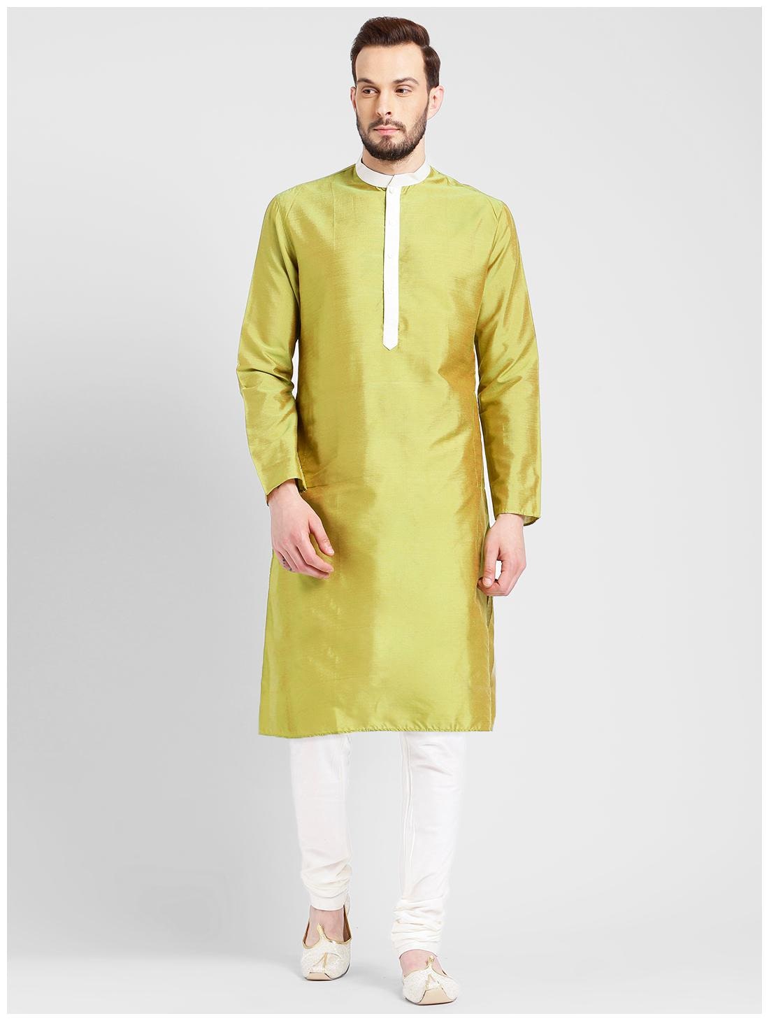 

Kisah Men s Green Benarasi Cotton Silk Solid Coloured Kurta