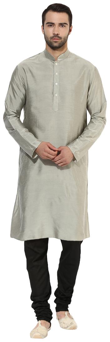 

Kisah Men s Grey Benarasi Cotton Silk Solid Coloured Kurta Churidar Set