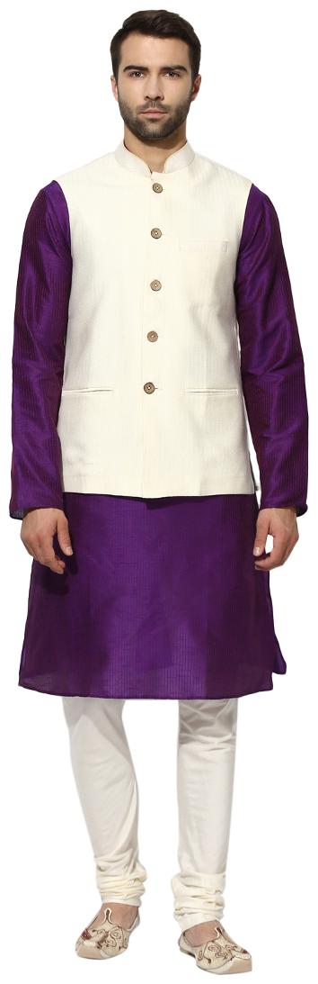 

Kisah Men s Benarasi Cotton Silk Self Design Waistcoat with Kurta and Churidar Set
