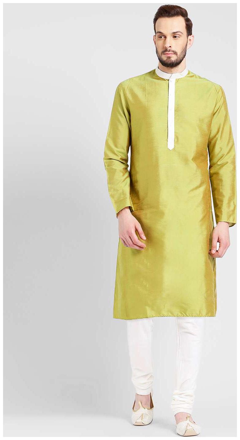 

Kisah Men s Green Benarasi Cotton Silk Solid Coloured Kurta Churidar Set