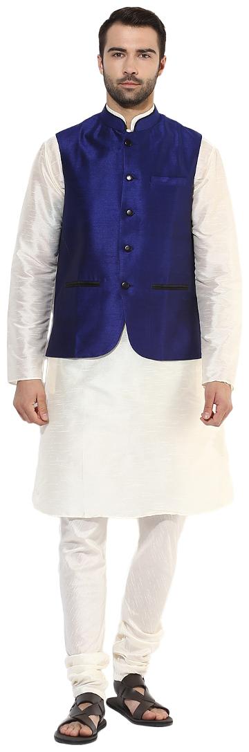

Kisah Men s Benarasi Cotton Silk Self Design Waistcoat with Kurta and Churidar Set