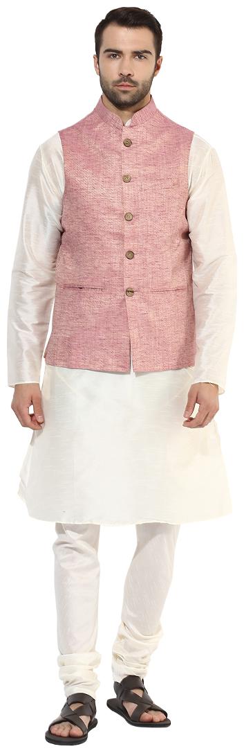 

Kisah Men s Benarasi Cotton Silk Self Design Waistcoat with Kurta and Churidar Set