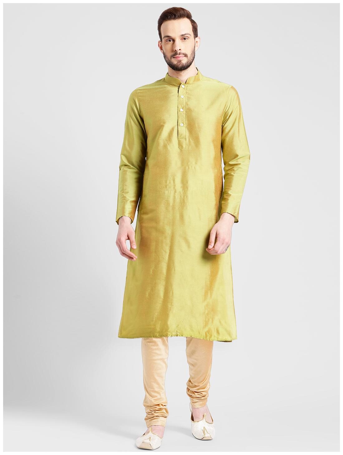 

Kisah Men s Green Benarasi Cotton Silk Solid Coloured Kurta