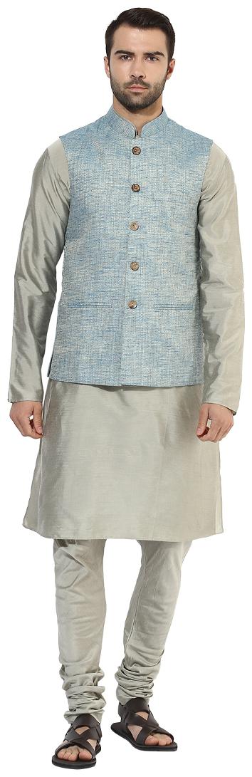 

Kisah Men s Benarasi Cotton Silk Self Design Waistcoat with Kurta and Churidar Set