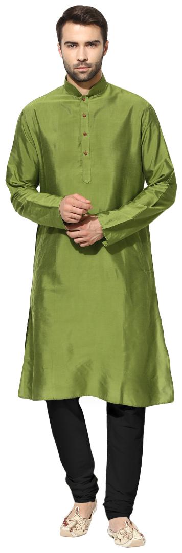 

Kisah men s olive green benarasi cotton silk solid coloured kurta churidar set