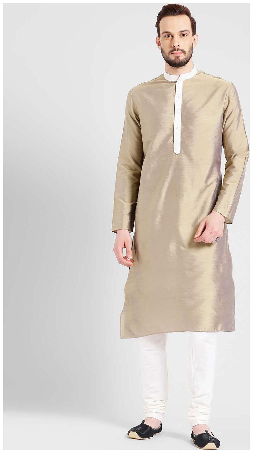 

Kisah Men s Grey Benarasi Cotton Silk Solid Coloured Kurta Churidar Set