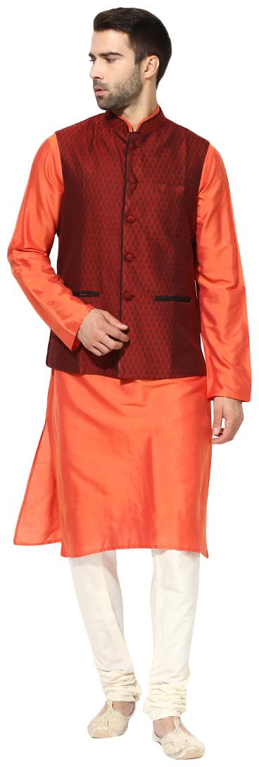 

Kisah Men s Benarasi Cotton Silk Self Design Waistcoat with Kurta and Churidar Set