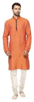 

Kisah men s orange benarasi jaquard cotton silk self design kurta churidar set