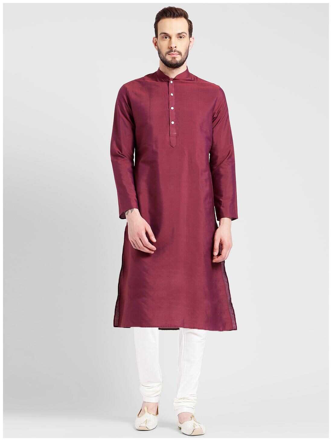 

Kisah Men s Magenta Benarasi Cotton Silk Solid Coloured Kurta
