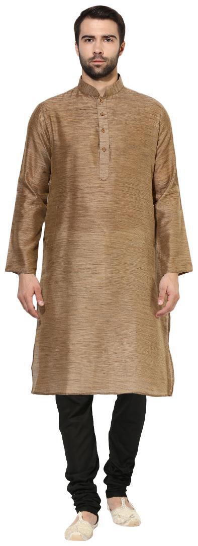 

Kisah Men s Khadi Brown Benarasi Cotton Silk Solid Coloured Kurta Churidar Set